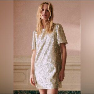 NWT Sezane Gabin Dress Silver Sequins Shift Womens 40 US 8
